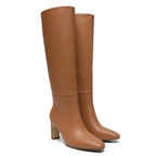Camel Knee High Boots for Women Square Toe Chunky Heeled Boots Fall Dress Elastic Tall Boots with Zipper