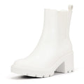 IDIFU White Chelsea Boots Women Slip on Chunky High Heel Ankle Boots Waterproof Formal Casual Dress Booties Comfortable Fashion Dressy Elastic Platform Short Fall Lug Sole Heeled Boots(White Pu 7.5)