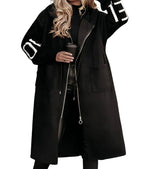 chouyatou Womens Casual Knitted Sleeve Wool Trench Coat Zip Up Hooded Wool Blend Overcoat with Pockets (X-Large Black)