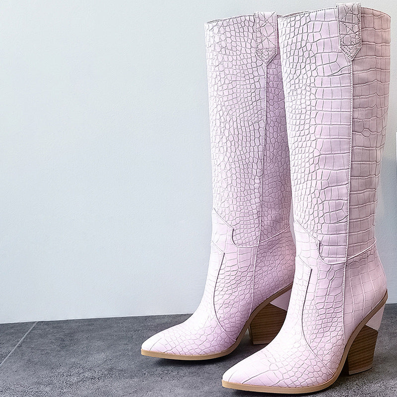 Women's Knee-High Thick Heeled Martin Boots