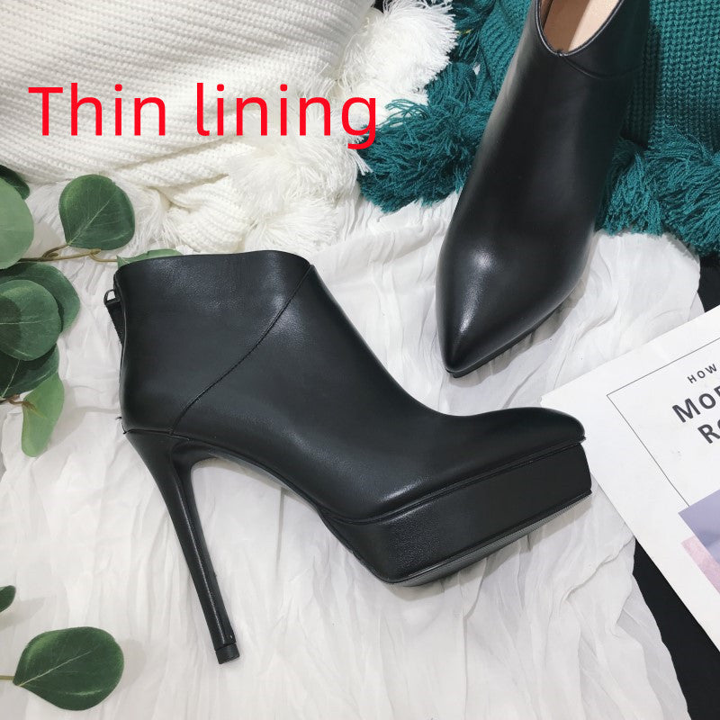 Stiletto High-Heeled Platform Leather Ankle Boots