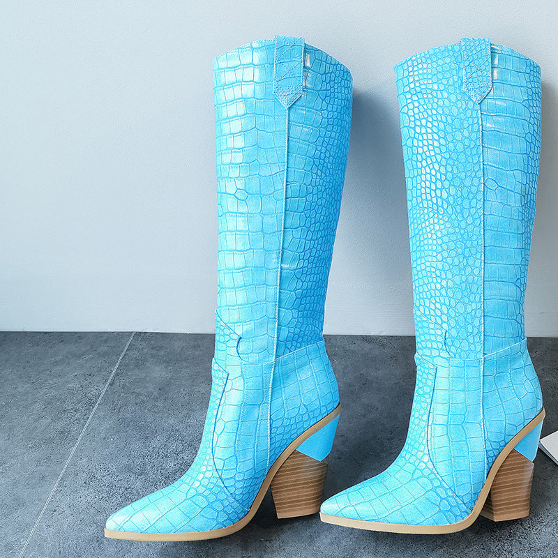 Women's Knee-High Thick Heeled Martin Boots