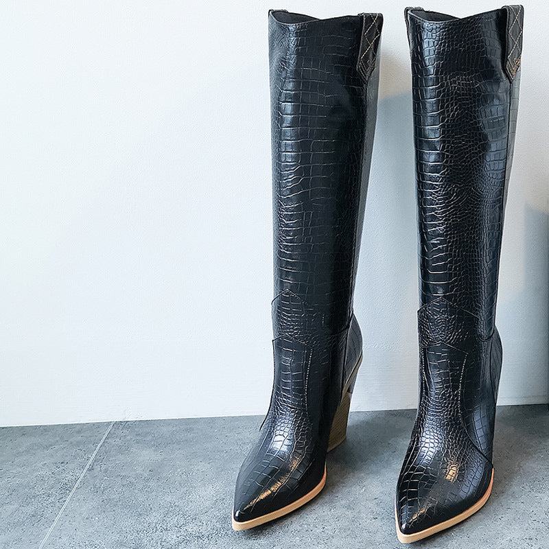Women's Knee-High Thick Heeled Martin Boots