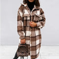 Women's Long Sleeve Wool Plaid Trench Coat for Fall