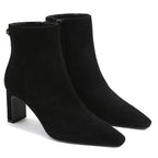 Black Suede Ankle Boots for Women Pointed Toe Chunky High Heeled Booties Dressy Fall Short Boots with Side Zipper