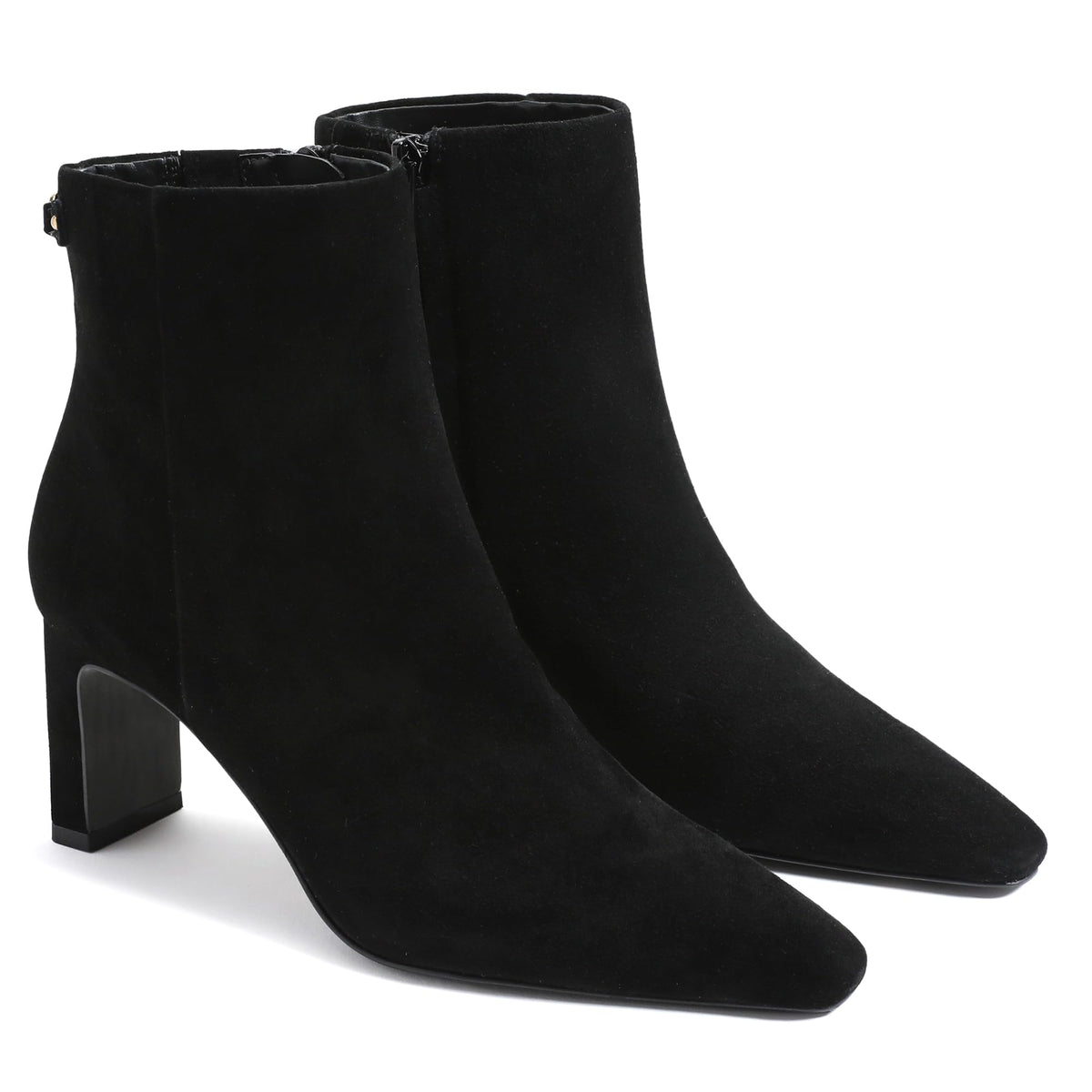 Black Suede Ankle Boots for Women Pointed Toe Chunky High Heeled Booties Dressy Fall Short Boots with Side Zipper