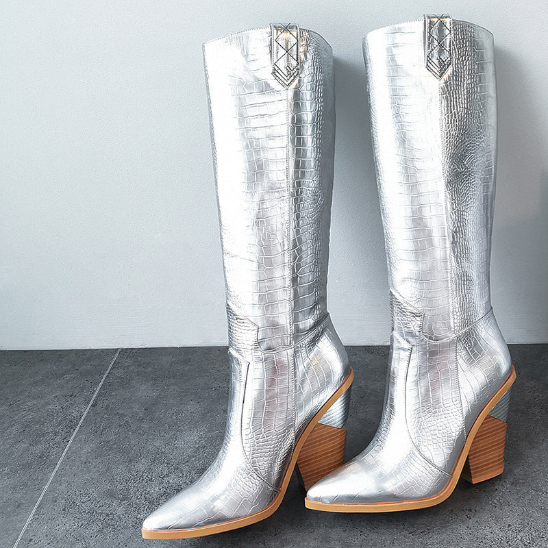 Women's Knee-High Thick Heeled Martin Boots