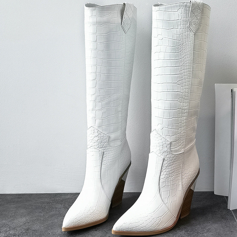 Women's Knee-High Thick Heeled Martin Boots