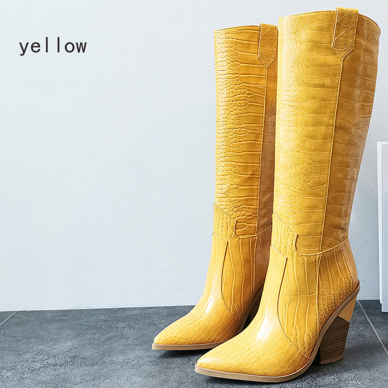 Women's Knee-High Thick Heeled Martin Boots